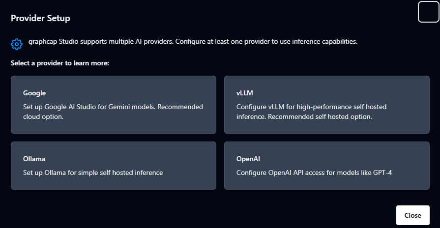 graphcap Studio provider setup modal
